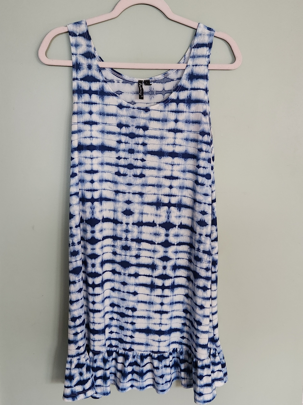 Tie-Dye Sleeveless Mini Dress in Blue and White